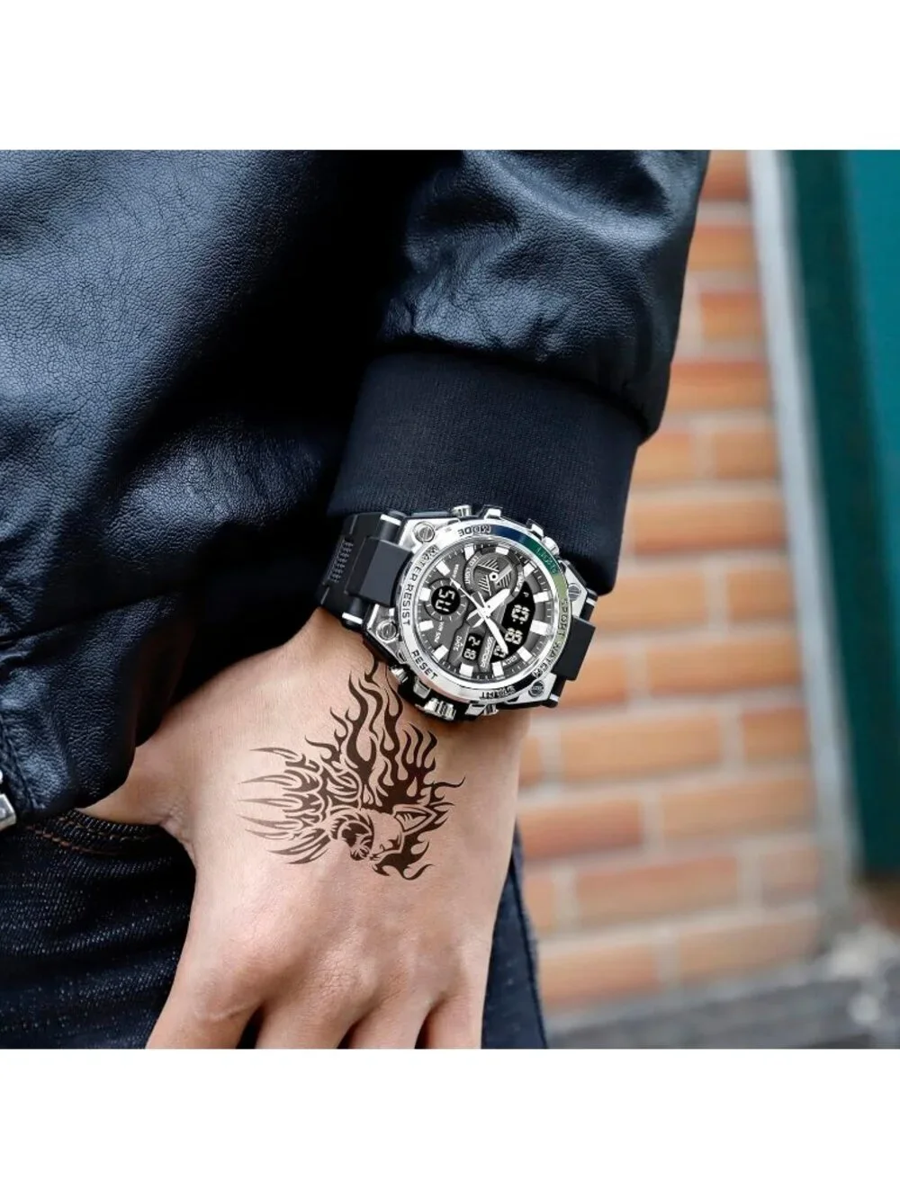 Men's Black And White Analog Quartz Sports Waterproof Military LED Digital Watch